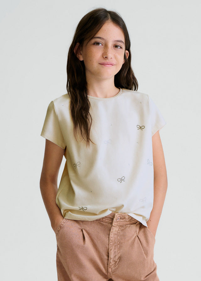 T-Shirt Panna Con Strass