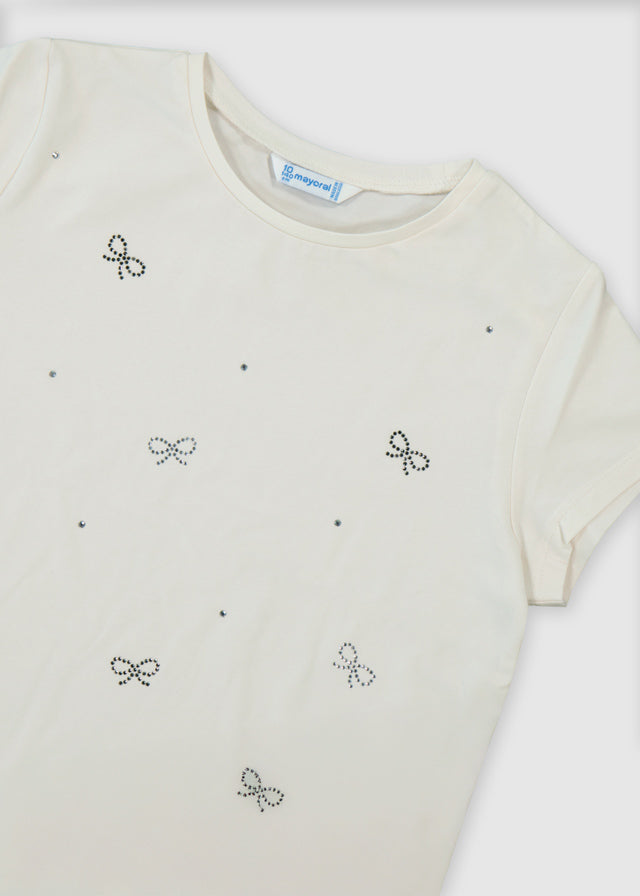 T-Shirt Panna Con Strass