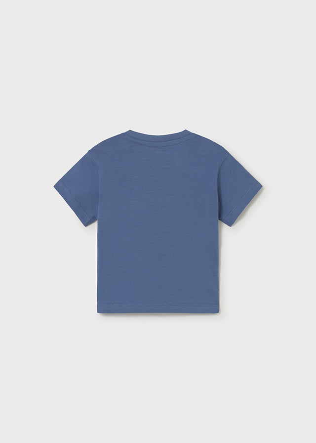 T-Shirt Blu Con Stampa Giraffa E Ippopotamo