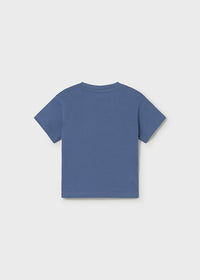 T-Shirt Blu Con Stampa Giraffa E Ippopotamo