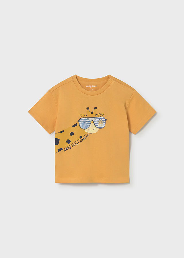 T-Shirt Gialla Con Giraffa E Scritta