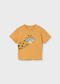 T-Shirt Gialla Con Giraffa E Scritta