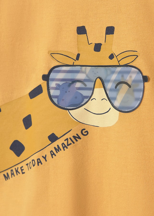 T-Shirt Gialla Con Giraffa E Scritta