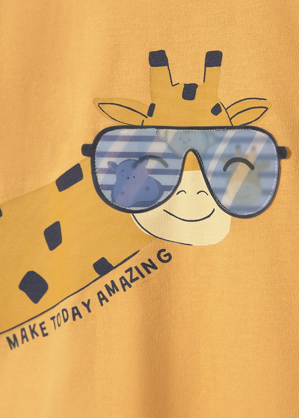 T-Shirt Gialla Con Giraffa E Scritta