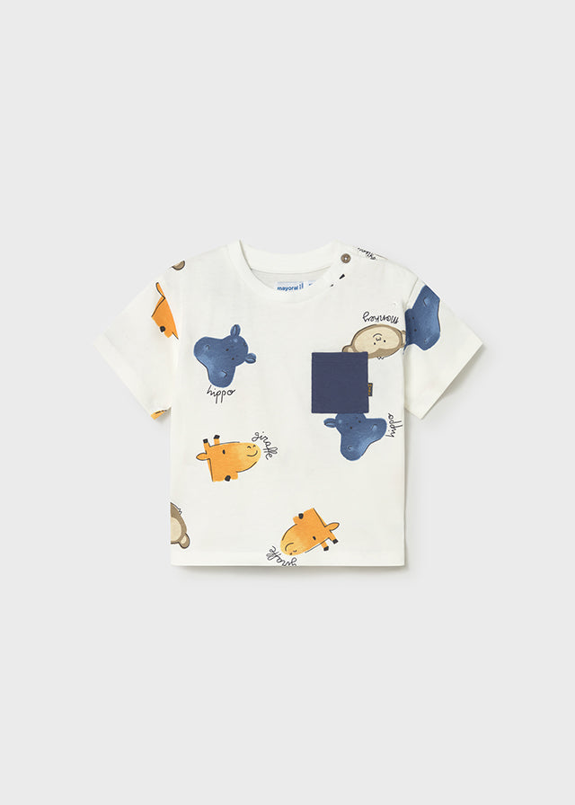 T-Shirt Safari Bianca Con Stampa Animali