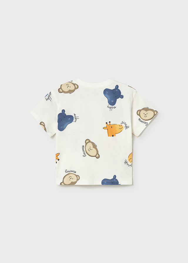 T-Shirt Safari Bianca Con Stampa Animali