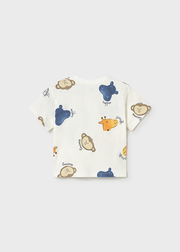 T-Shirt Safari Bianca Con Stampa Animali