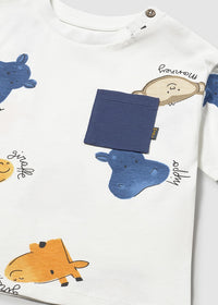 T-Shirt Safari Bianca Con Stampa Animali
