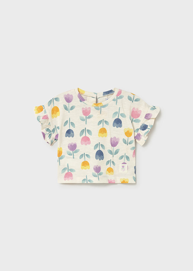 Maglietta Bambina Panna Con Stampa Tulipani