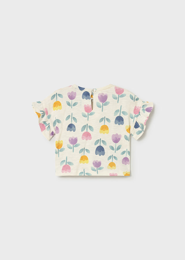 Maglietta Bambina Panna Con Stampa Tulipani