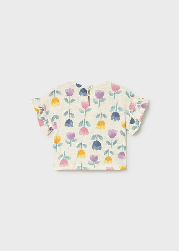 Maglietta Bambina Panna Con Stampa Tulipani