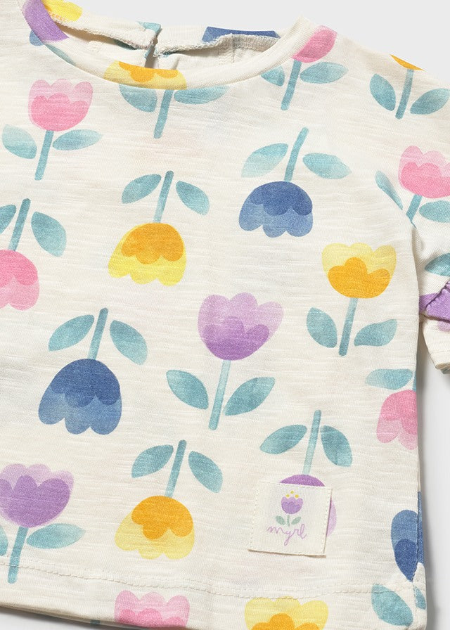 Maglietta Bambina Panna Con Stampa Tulipani