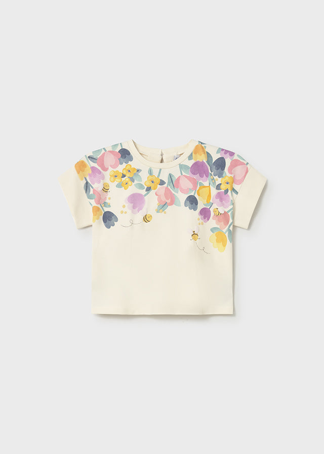 T-Shirt Panna Con Ghirlanda Di Fiori