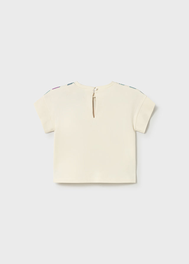 T-Shirt Panna Con Ghirlanda Di Fiori