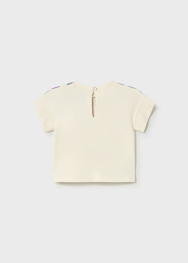 T-Shirt Panna Con Ghirlanda Di Fiori