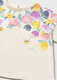 T-Shirt Panna Con Ghirlanda Di Fiori