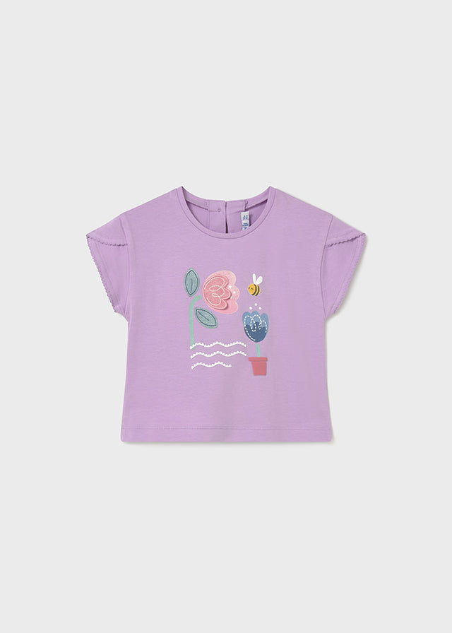 T-Shirt Lilla Con Ricami Floreali