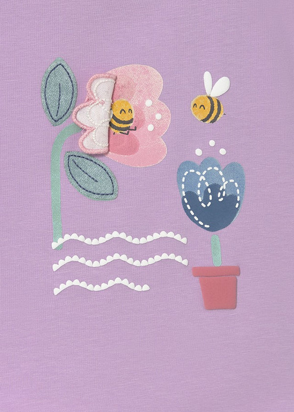 T-Shirt Lilla Con Ricami Floreali