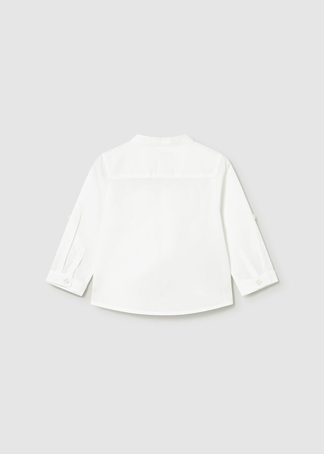 Camicia Manica Lunga Lino Collo Coreano Bianco
