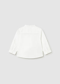 Camicia Manica Lunga Lino Collo Coreano Bianco