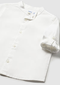 Camicia Manica Lunga Lino Collo Coreano Bianco