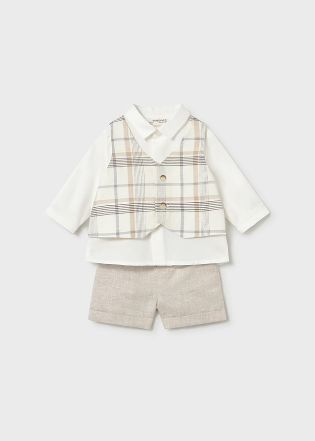 Completo Elegante Pantalone Corto Camicia E Gilet