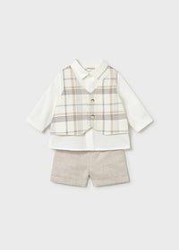 Completo Elegante Pantalone Corto Camicia E Gilet
