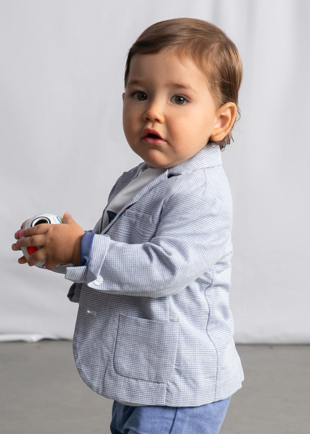 Giacca Elegante Azzurra In Tessuto Operato