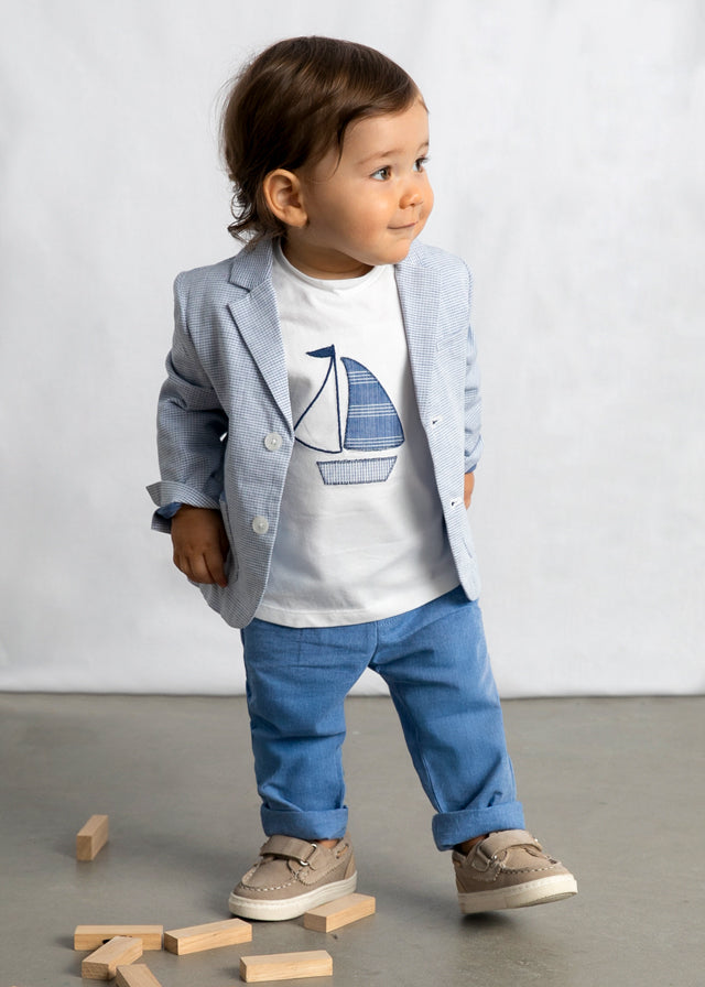 Giacca Elegante Azzurra In Tessuto Operato