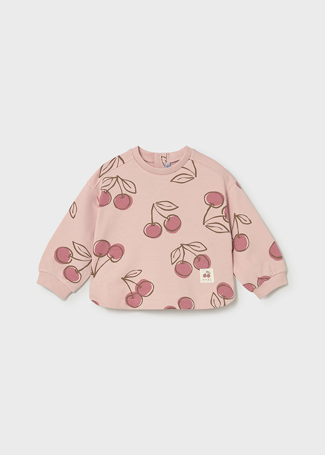 Felpa Rosa In Cotone Con Stampa Ciliegie
