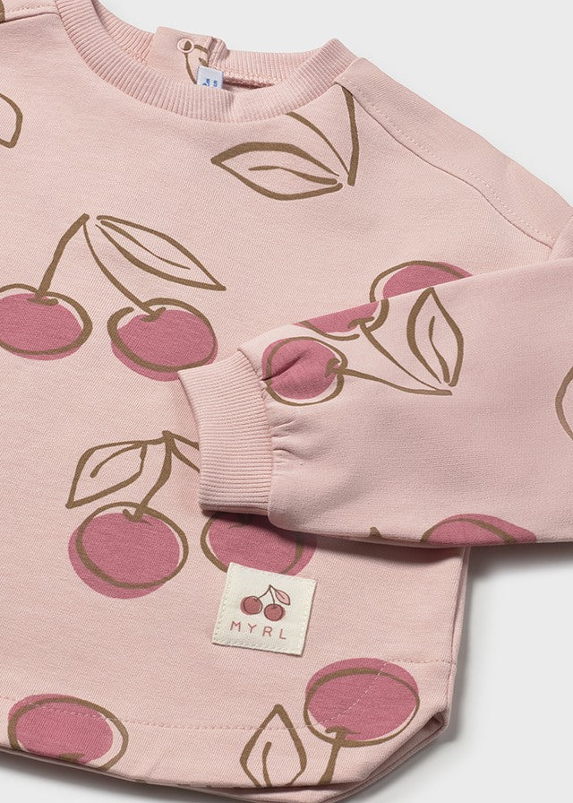 Felpa Rosa In Cotone Con Stampa Ciliegie