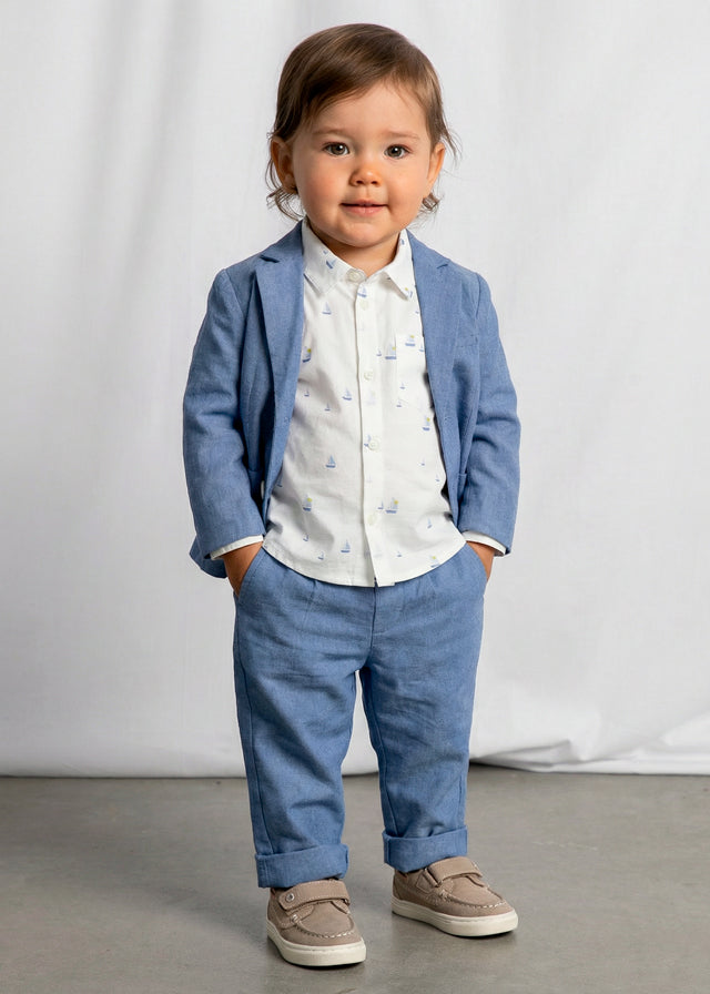 Pantalone Lino Elegante Blu Avio