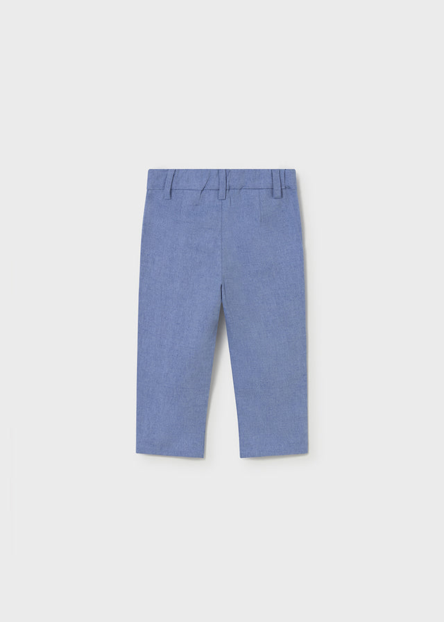 Pantalone Lino Elegante Blu Avio