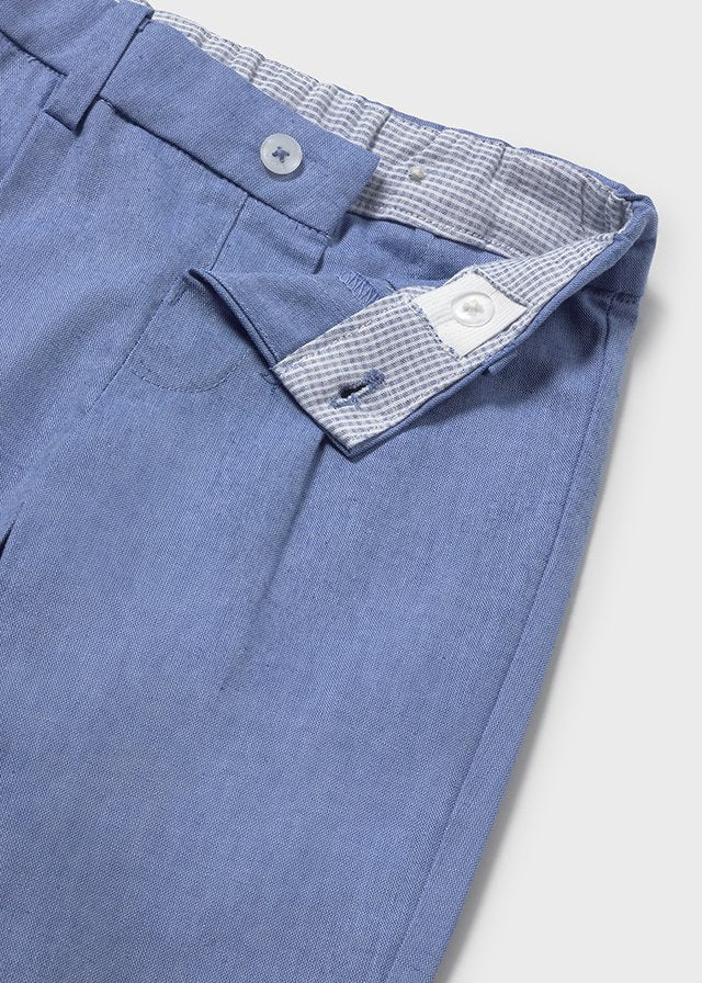 Pantalone Lino Elegante Blu Avio
