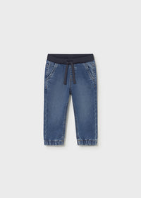 Pantaloni In Jeans Blu Con Laccio Regolabile
