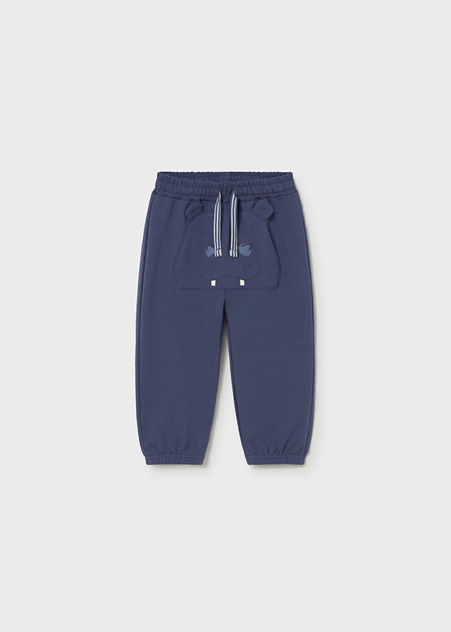 Pantaloni Jogger Blu Con Tasca Ippopotamo