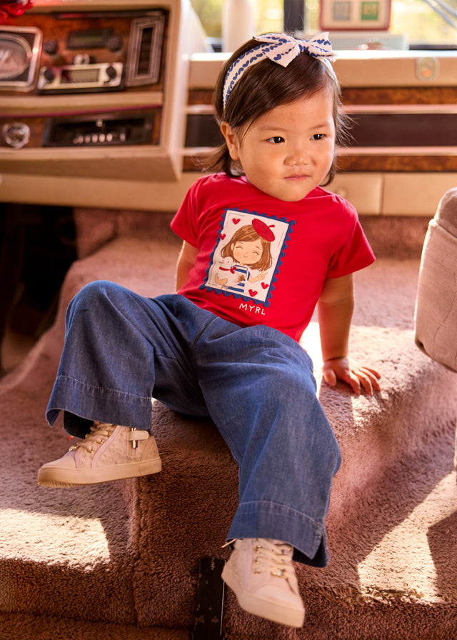 Pantaloni Blu Gamba Larga Con Vita Elasticizzata