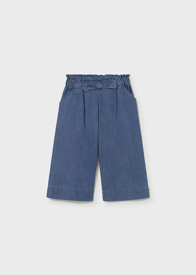 Pantaloni Blu Gamba Larga Con Vita Elasticizzata