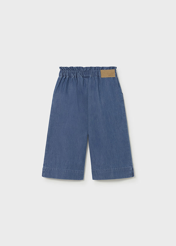 Pantaloni Blu Gamba Larga Con Vita Elasticizzata