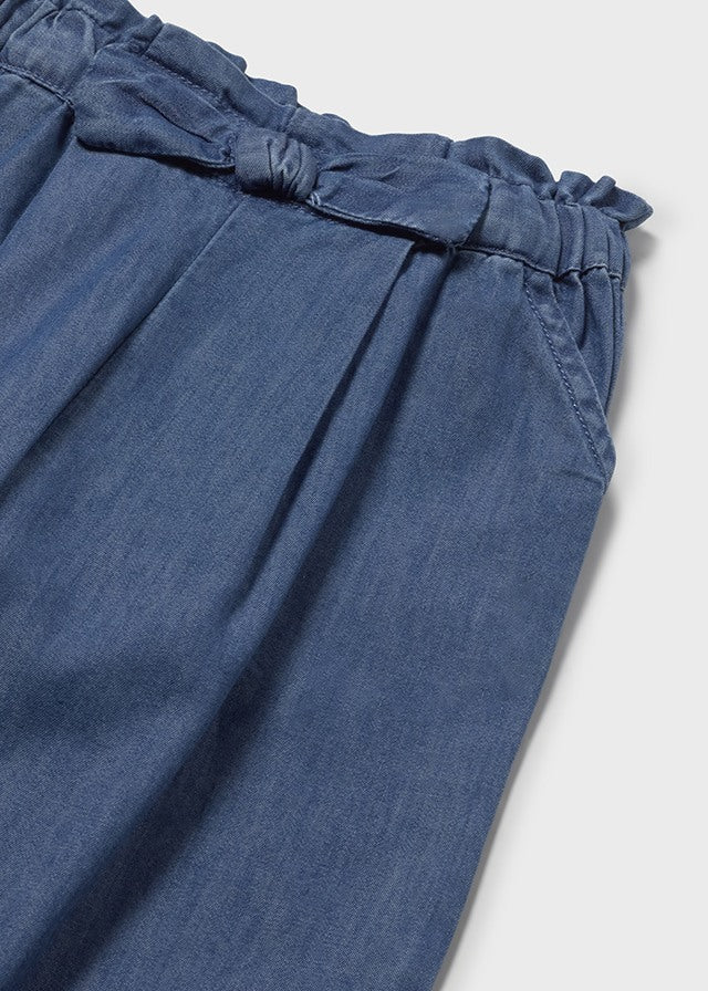 Pantaloni Blu Gamba Larga Con Vita Elasticizzata