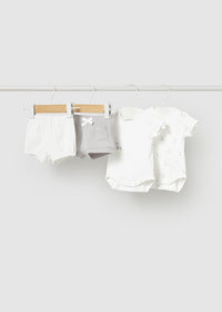 Set 4 Pezzi Neonata Bianco E Grigio 2 Body E 2 Shorts