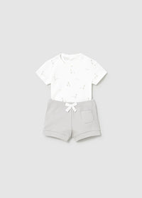 Set 4 Pezzi Neonata Bianco E Grigio 2 Body E 2 Shorts