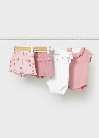 Set 4 Pezzi Neonata Bianco E Rosa 2 Body E 2 Shorts