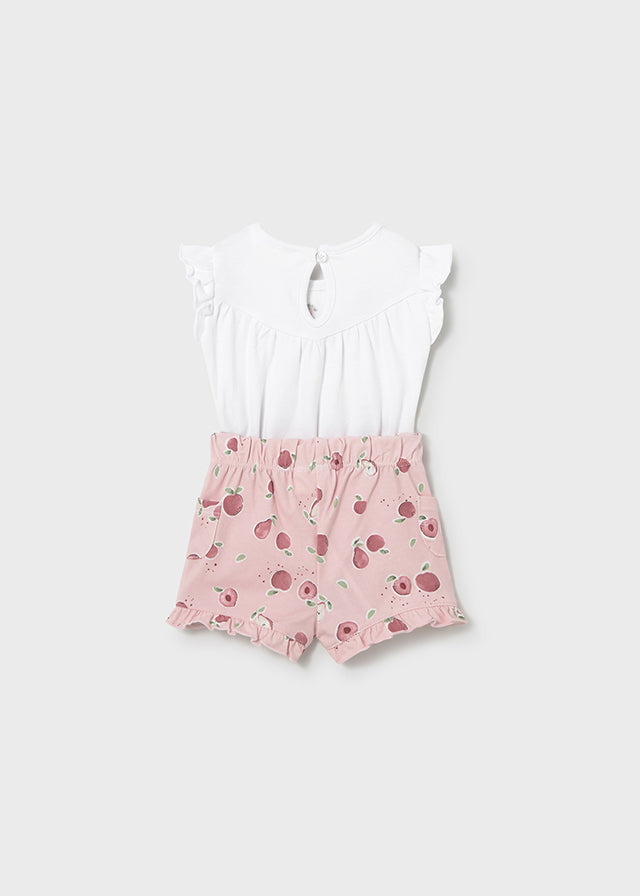 Set 4 Pezzi Neonata Bianco E Rosa 2 Body E 2 Shorts