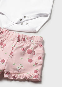 Set 4 Pezzi Neonata Bianco E Rosa 2 Body E 2 Shorts