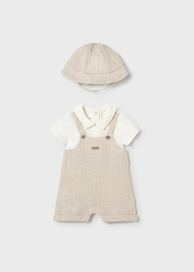 Set 3 Pezzi Neonato In Mussola Beige