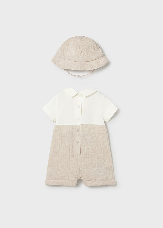 Set 3 Pezzi Neonato In Mussola Beige
