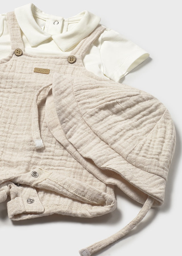 Set 3 Pezzi Neonato In Mussola Beige