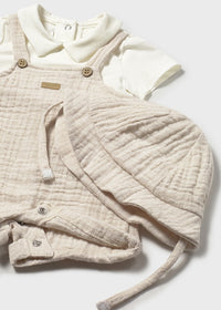 Set 3 Pezzi Neonato In Mussola Beige