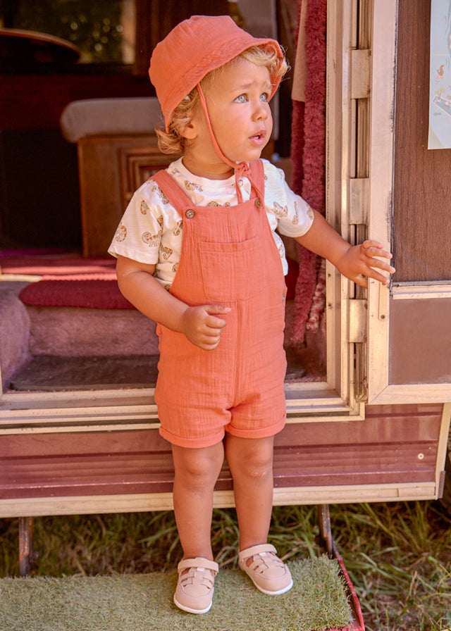 Completo 3 Pezzi Salopette T-Shirt E Cappellino Safari